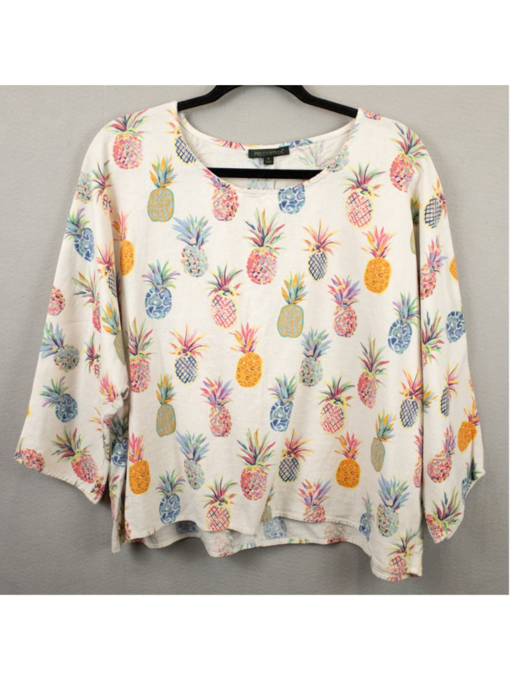 For Cynthia pineapple linen blend oversized tunic shirt-M